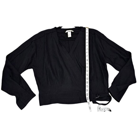 H & M Black Wrap Blouse Women's Size 4 V-Neck Long Sleeve - Picture 13 of 15